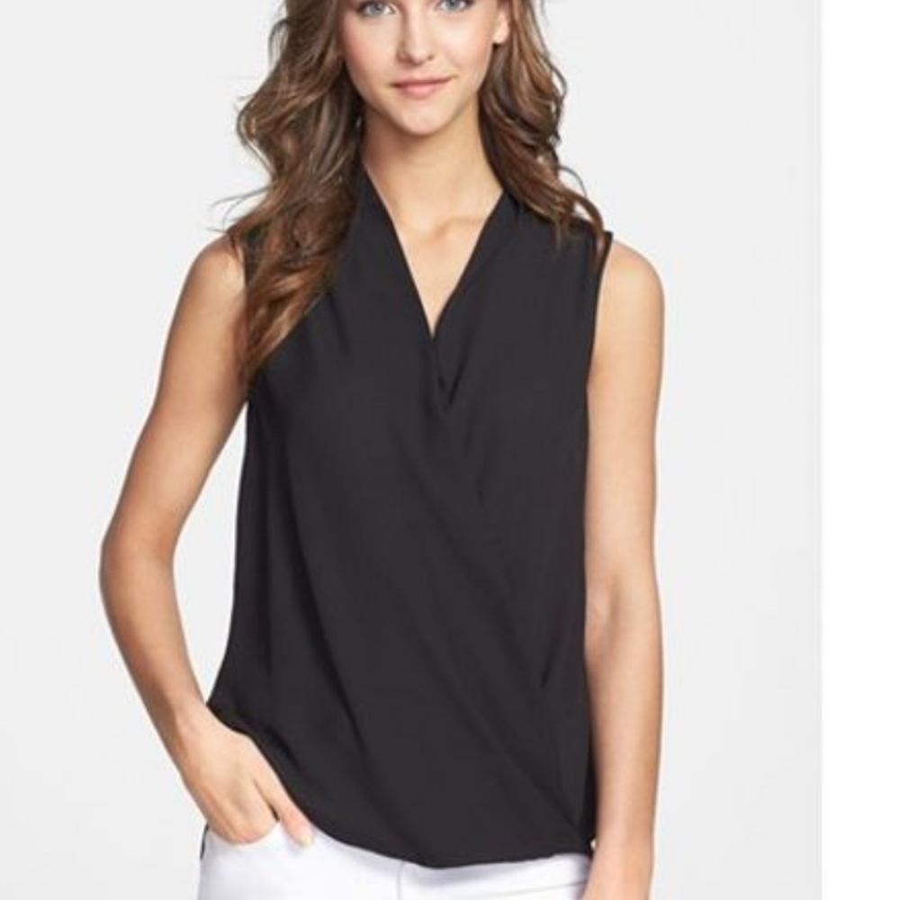 Pleione sleeveless faux wrap blouse black